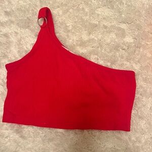 Red crop top one shoulder